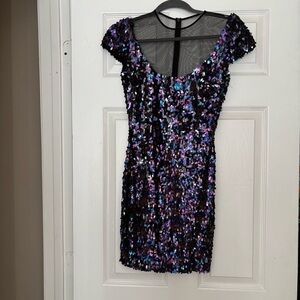 Dress the Population Black and Purple Sequin Mini Dress
